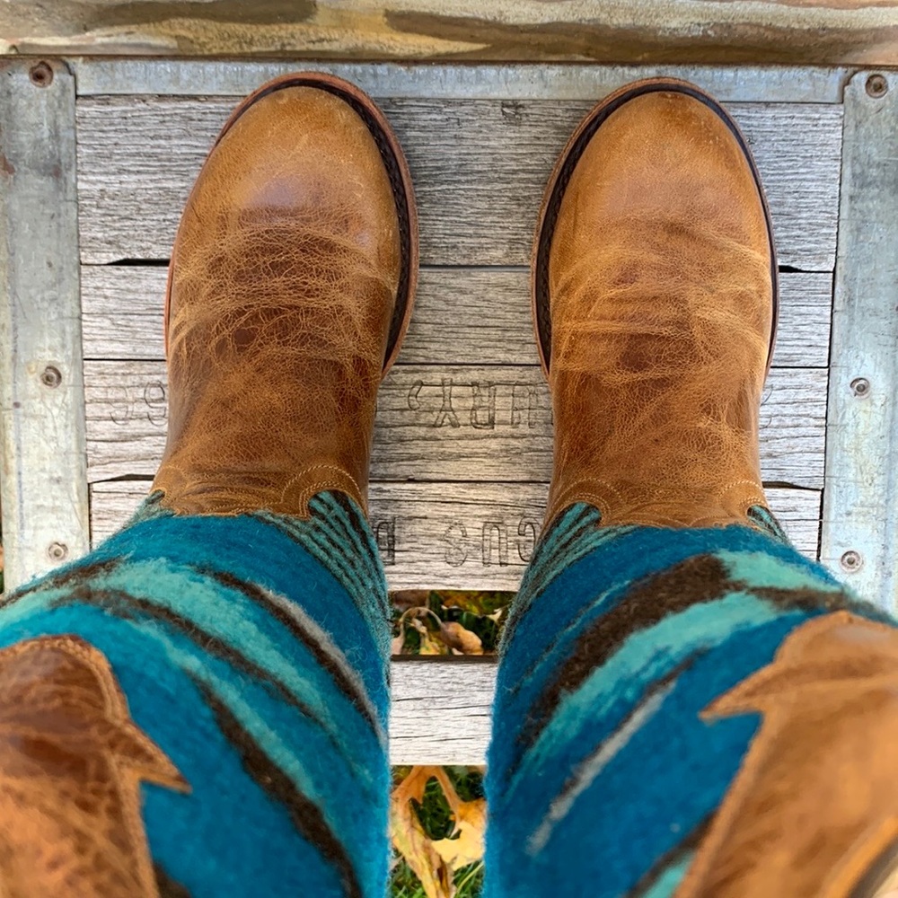Sold STETSON Serape Blanket Aztec Blue Brown Knee High Western Cowgirl Boots - Picture 5 of 11